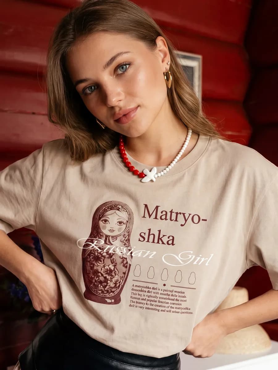 Футболка oversize с принтом Матрёшка