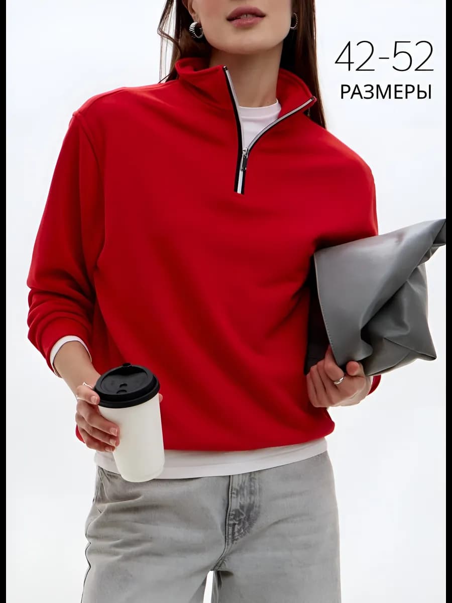 Свитшот оверсайз полузамок без начеса - фото 1