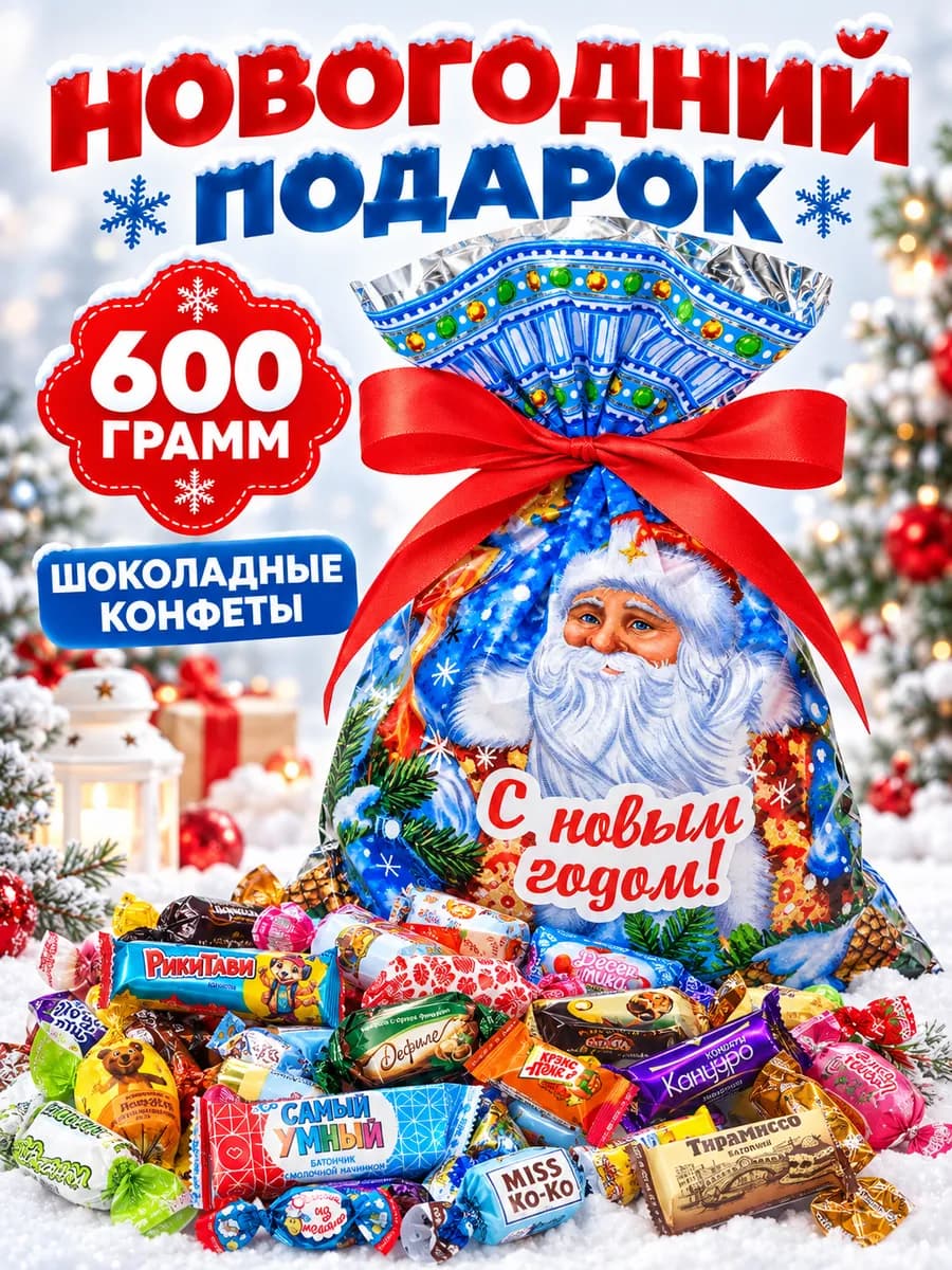 Новогодний подарок 600гр шоколадные конфеты, Новый год