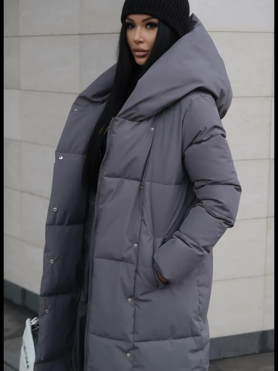Пуховик зимний длинный с капюшоном