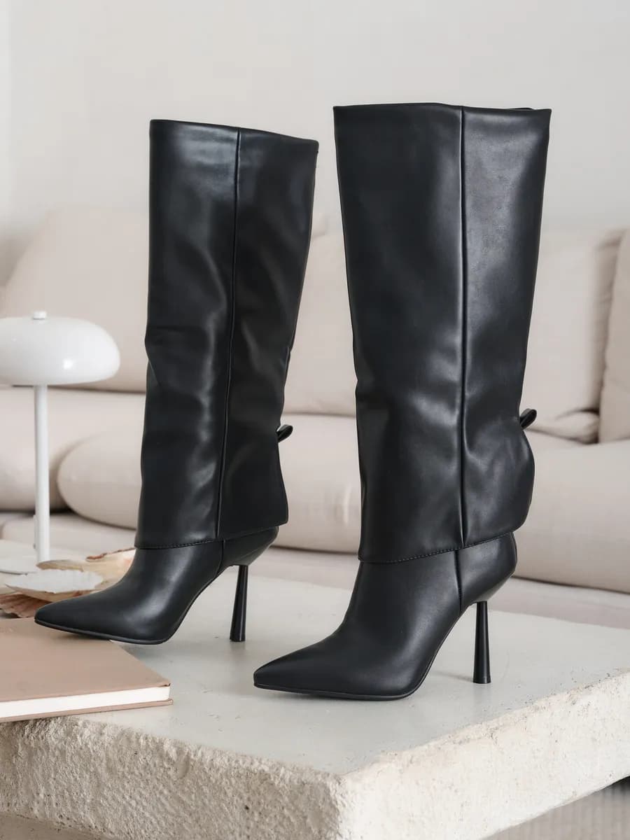 Сапоги черные высокие демисезонные