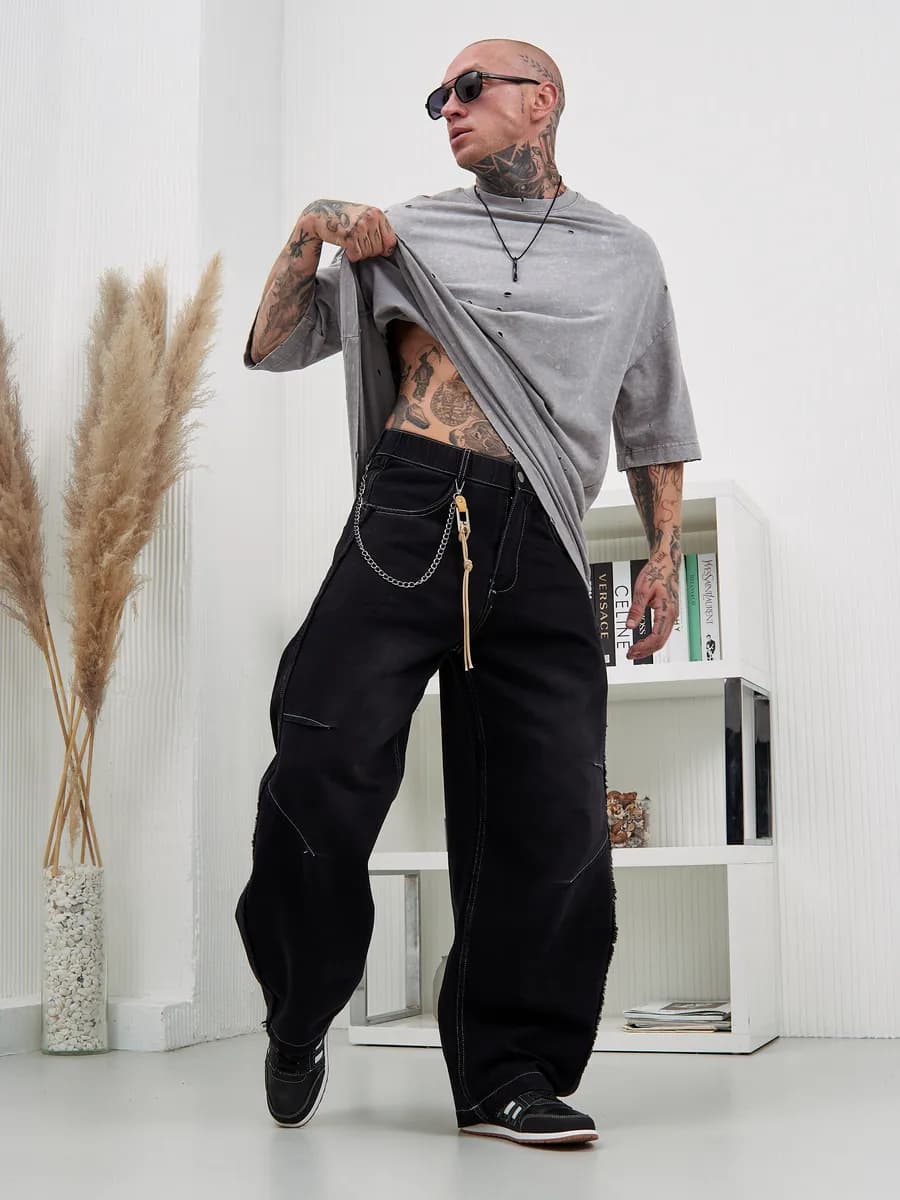 Джинсы широкие прямые багги оверсайз на резинке