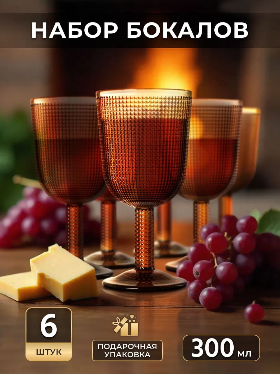 Бокалы для вина, сока и воды подарочный набор 6 шт