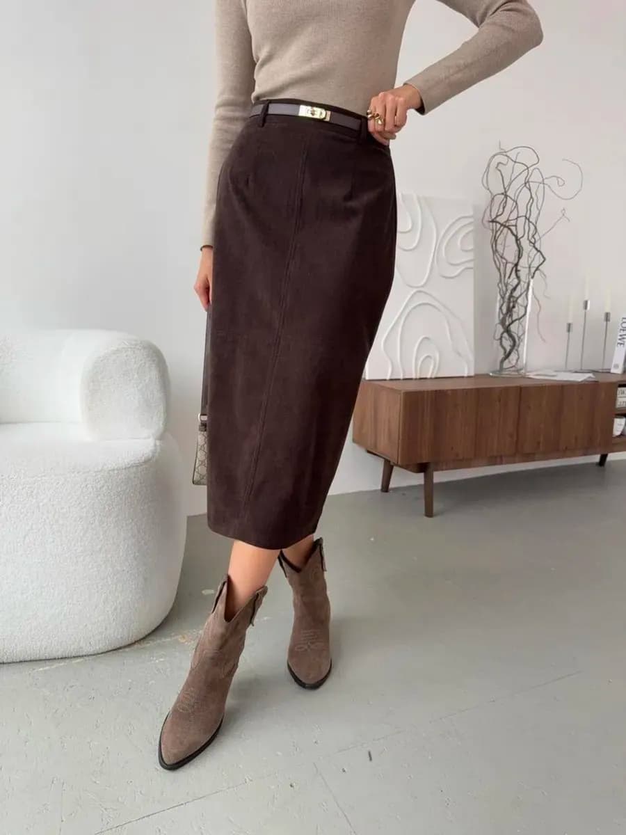 Юбка вельветовая карандаш с разрезом