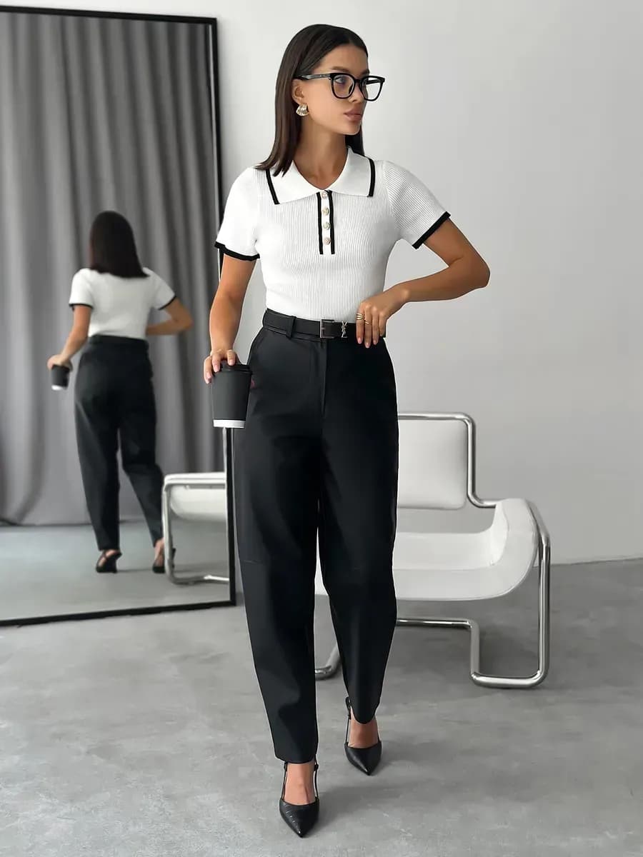 Брюки черные кожаные бананы