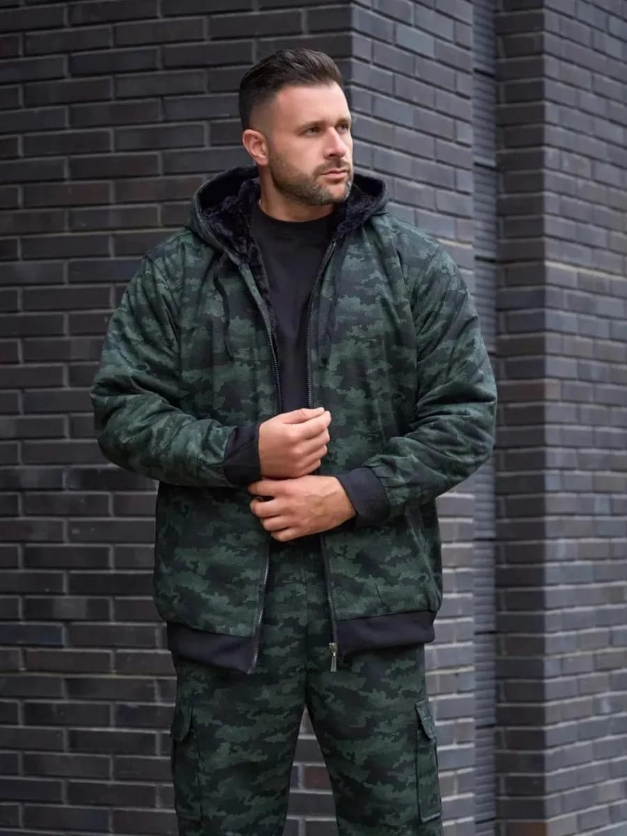 Толстовка с капюшоном на молнии камуфляж