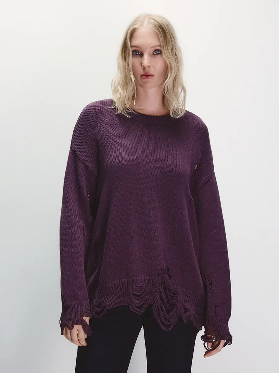 Джемпер вязаный с рваным декором