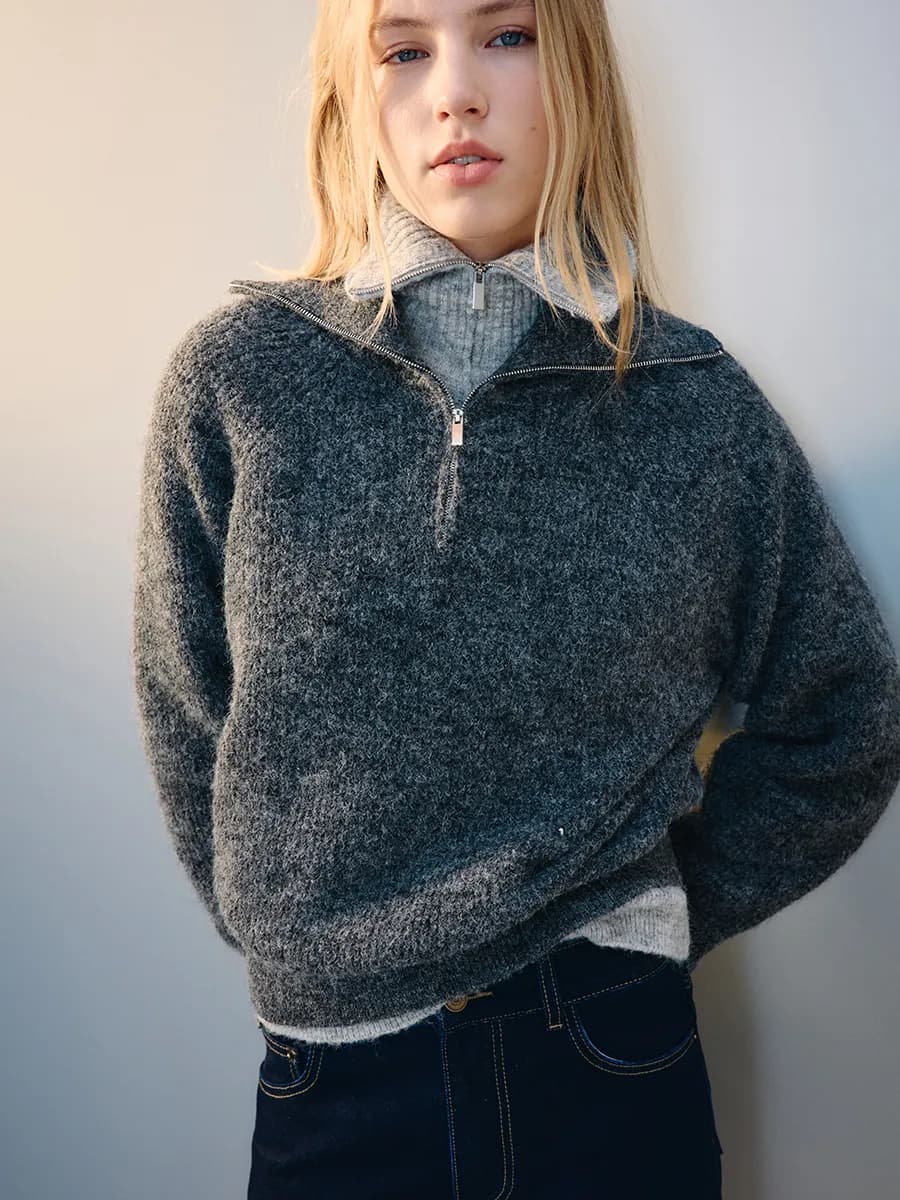 Джемпер на молнии вязаный с шерстью