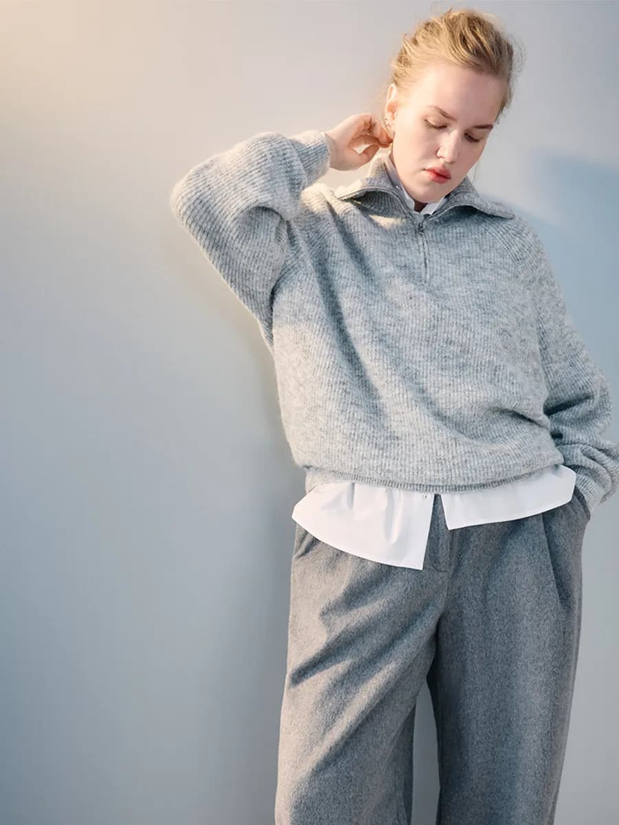 PLUS SIZE Джемпер на молнии вязаный с шерстью