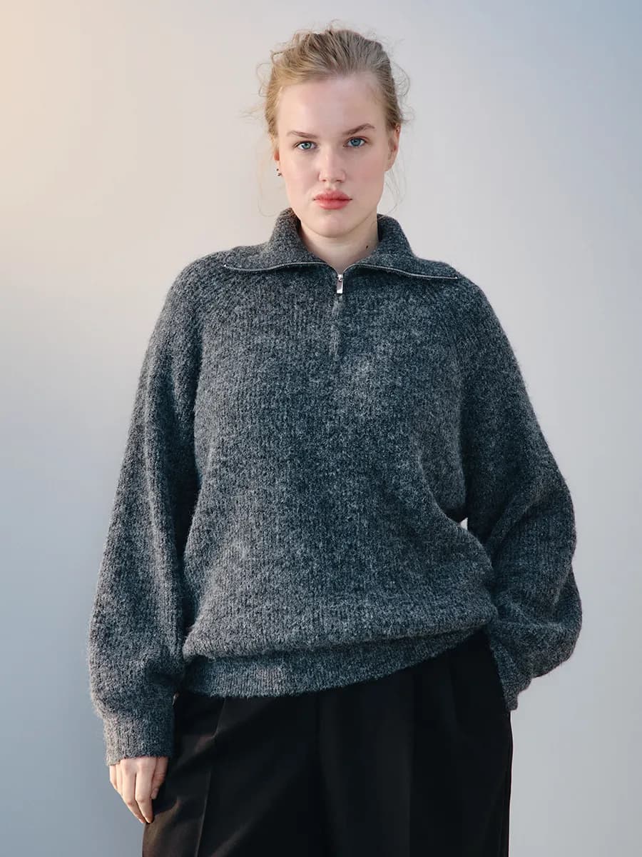 PLUS SIZE Джемпер на молнии вязаный с шерстью