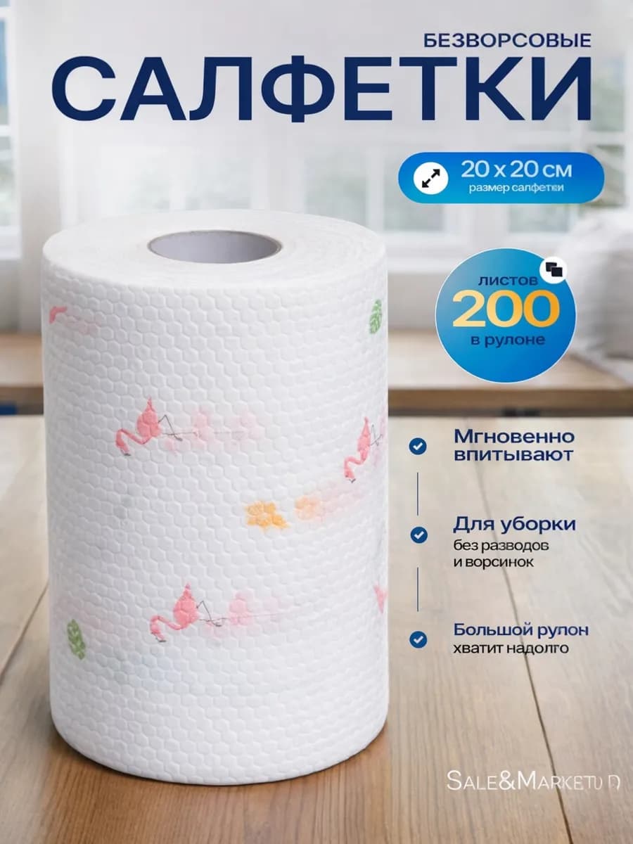 Многоразовые салфетки для уборки тканевые в рулоне 20*20 см