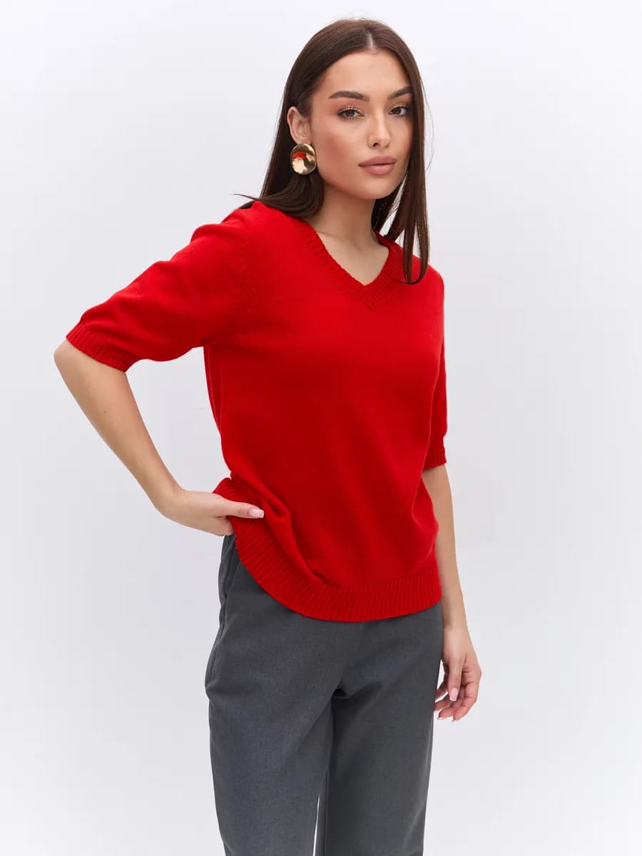 Джемпер кофта с коротким рукавом и вырезом V