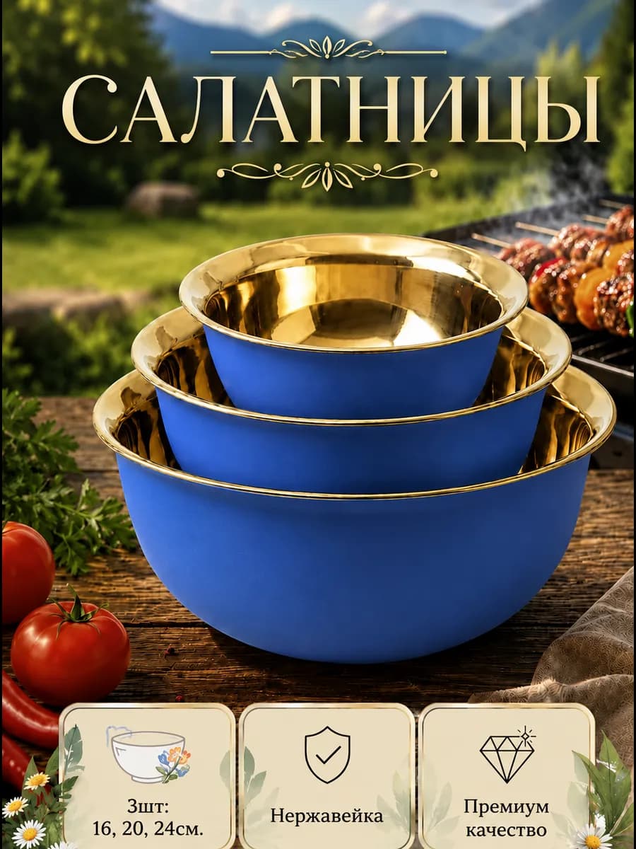 Набор мисок металлических для кухни 3 шт