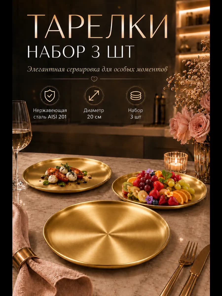 Набор посуды тарелки 3 шт. по 20 см.FB20-1G3