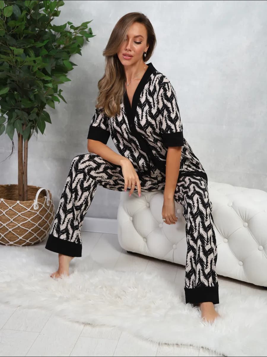 Пижама со штанами хлопок больших размеров новогодняя