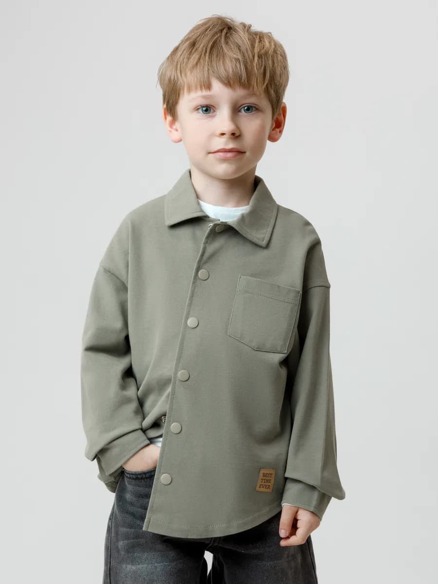 Хлопковая рубашка для мальчика с длинным рукавом