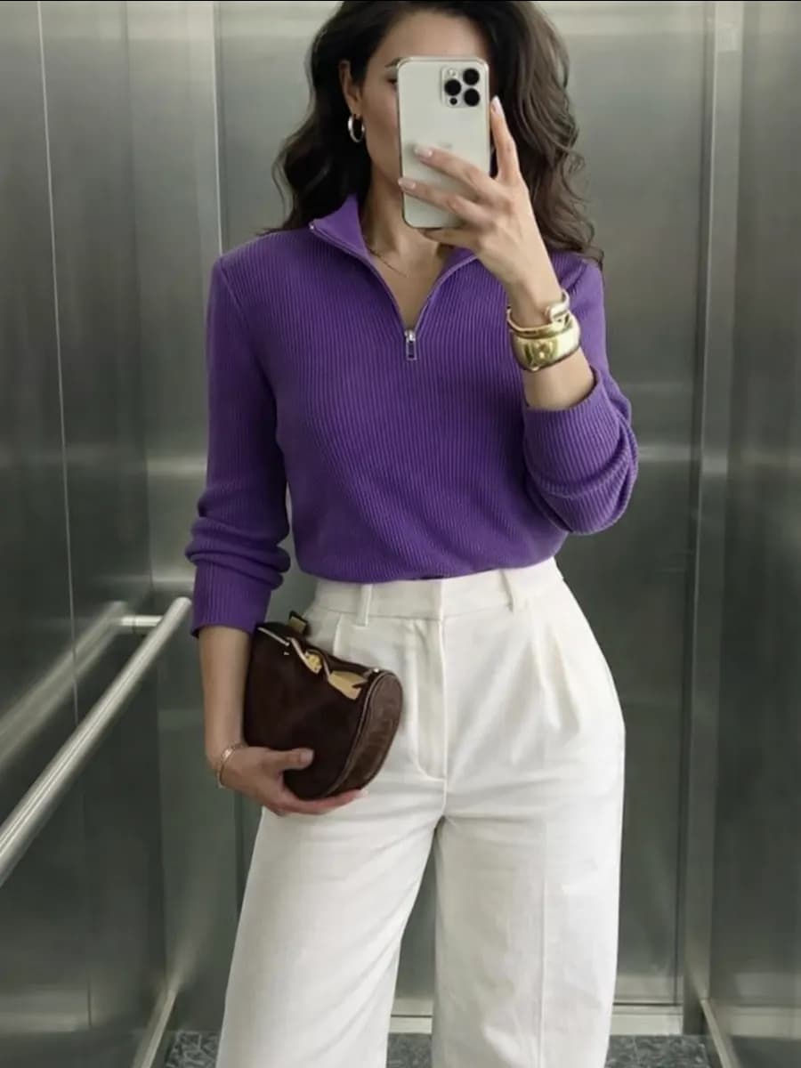 Тонкий джемпер поло полузамок