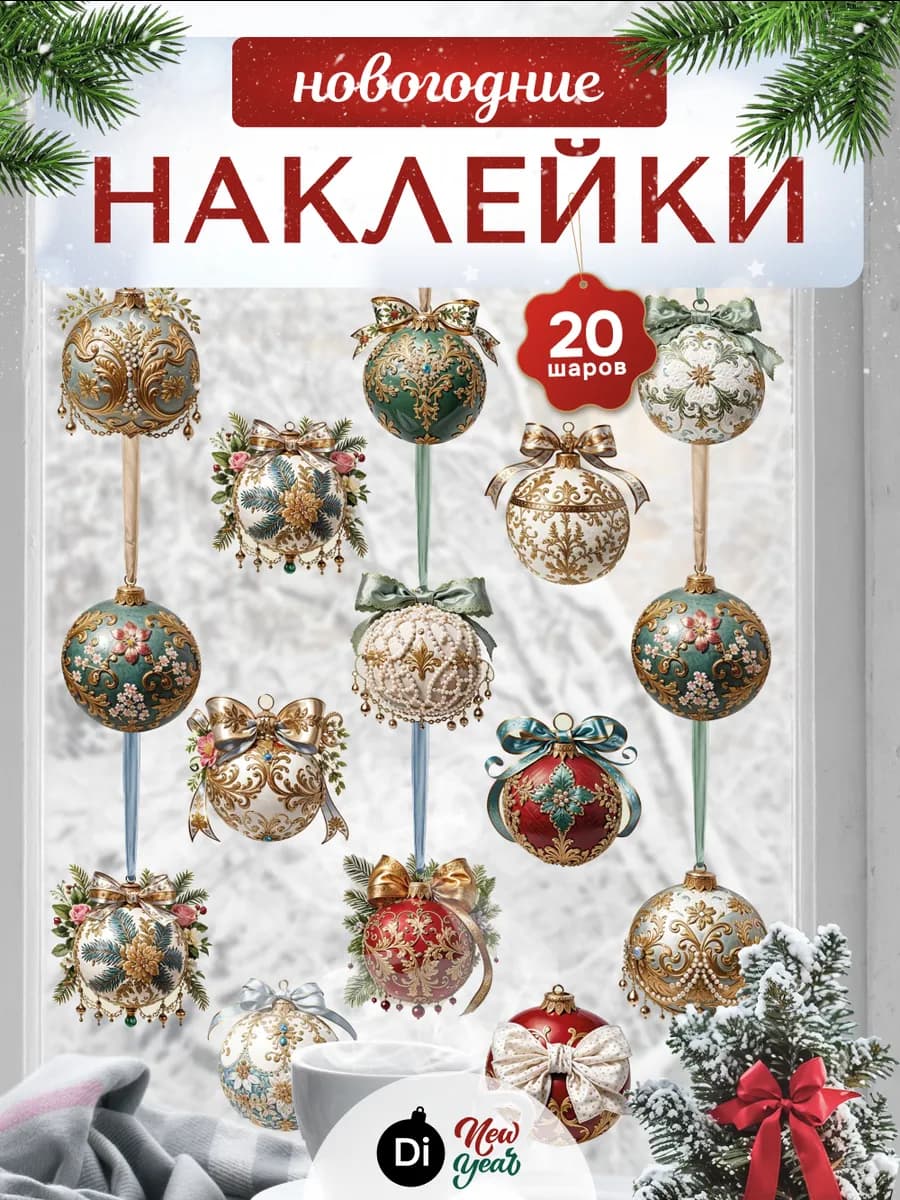 Новогодние интерьерные наклейки на окно и стену для декора