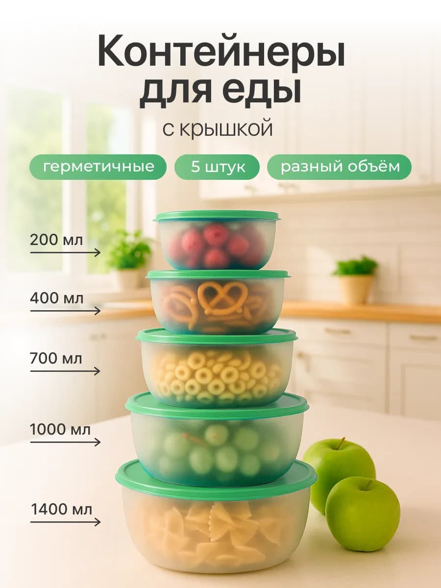 Контейнеры для еды и хранения продуктов, 5 штук