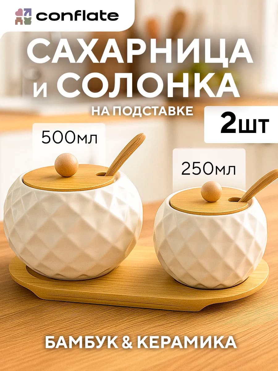 Набор сахарница и солонка керамика на подставке