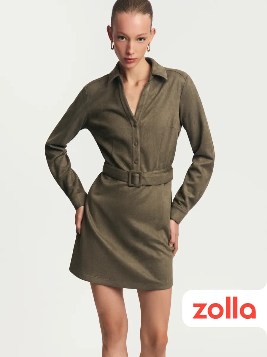 Женское платье-рубашка из экозамши