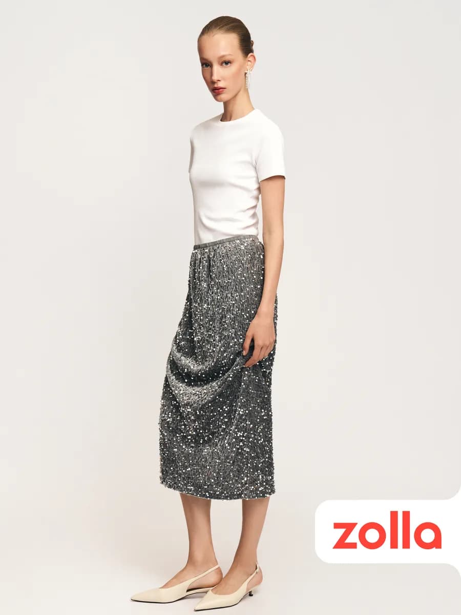 Женская бархатная юбка миди с пайетками