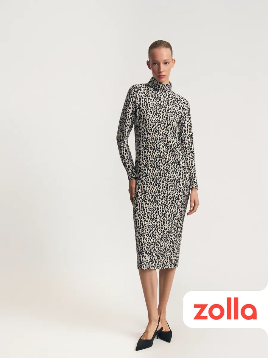 Женское платье-свитер миди леопардовое
