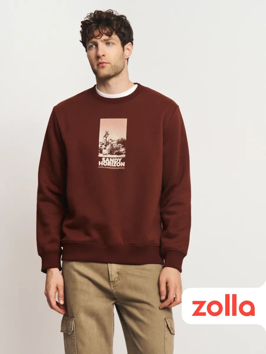 Мужской свитшот с начёсом и принтом