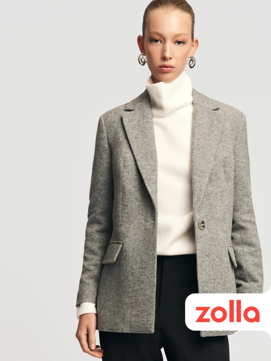 Женское тёплое пальто-пиджак с шерстью