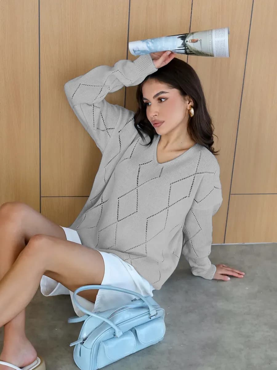 Кофта нарядная пуловер оверсайз тонкий с вырезом зима 2026