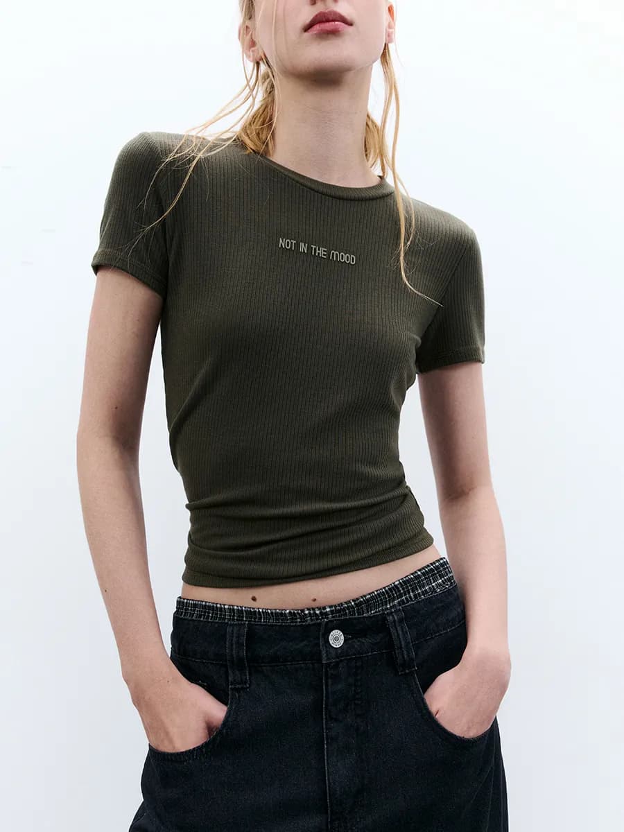 Футболка y2k в рубчик с принтом