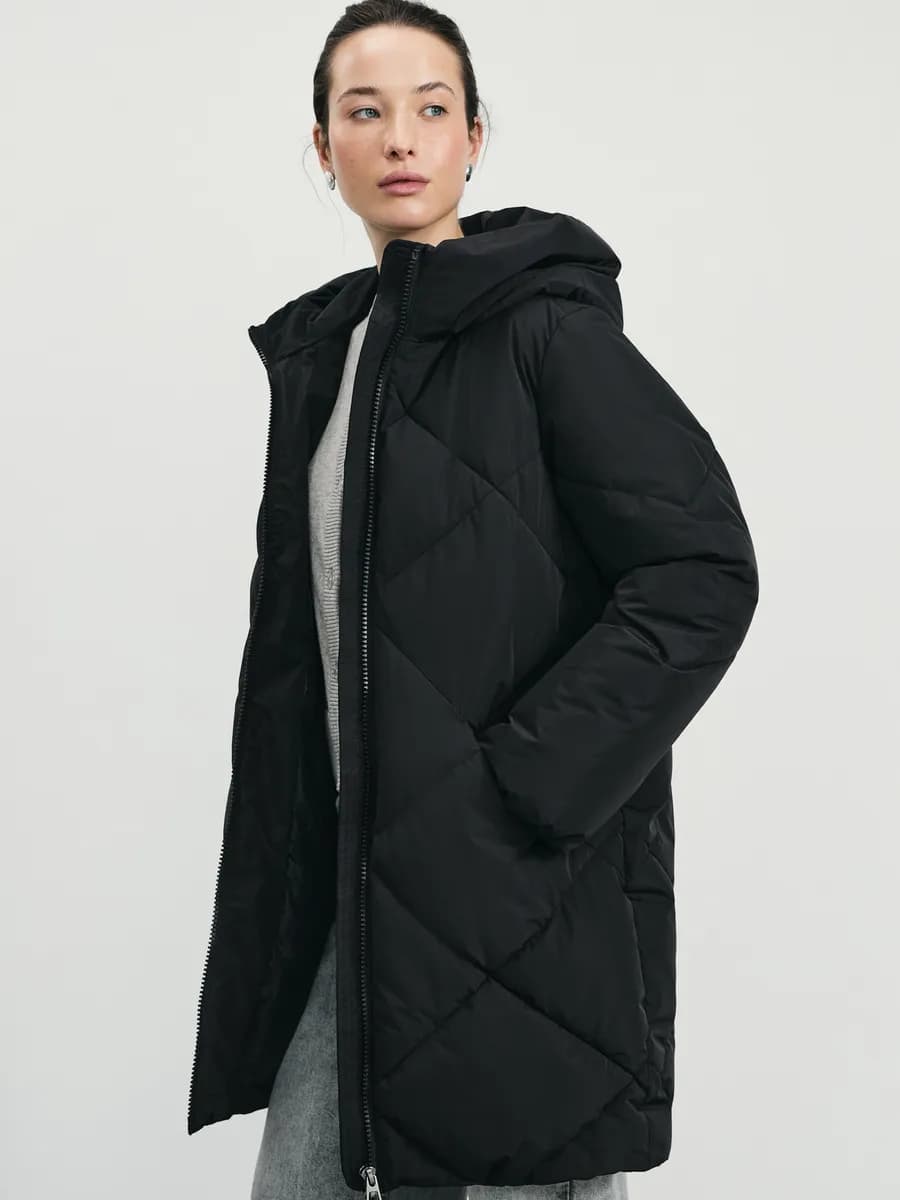 Стеганое пальто зимнее с капюшоном пуховик до - 20 градусов