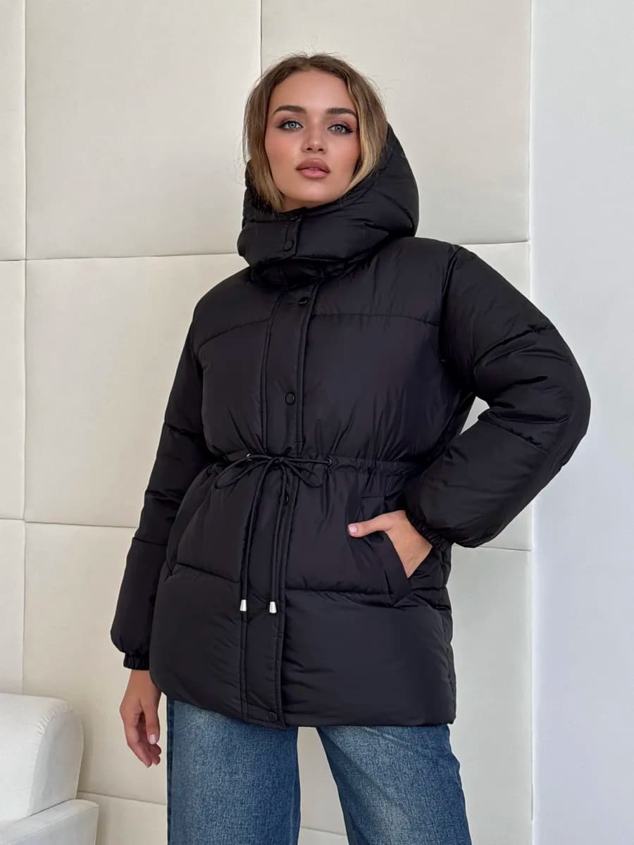 Куртка оверсайз зимняя с утяжкой на талии удлиненная