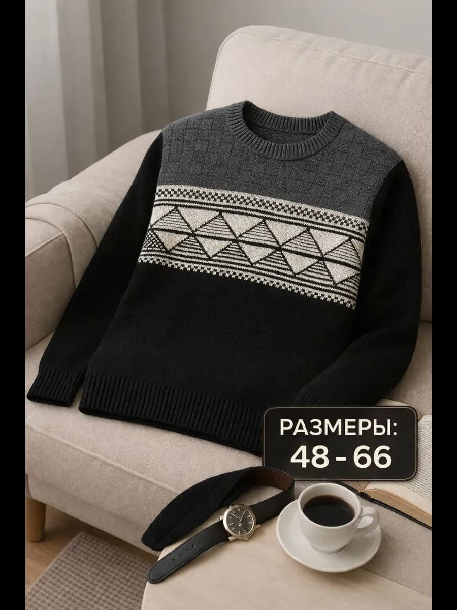 Свитер теплый вязаный