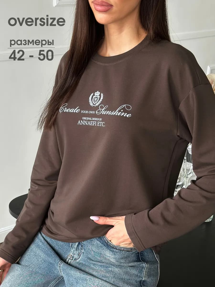 Лонгслив оверсайз с принтом с длинными рукавами - фото 1