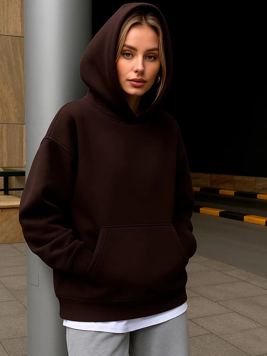 Теплая толстовка оверсайз с капюшоном флисовая