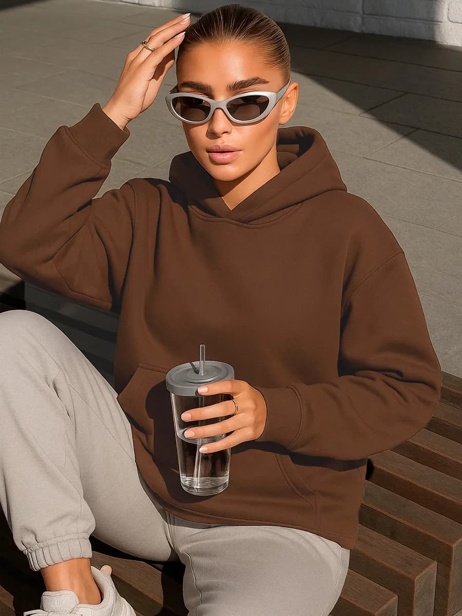 Теплая толстовка оверсайз с капюшоном флисовая