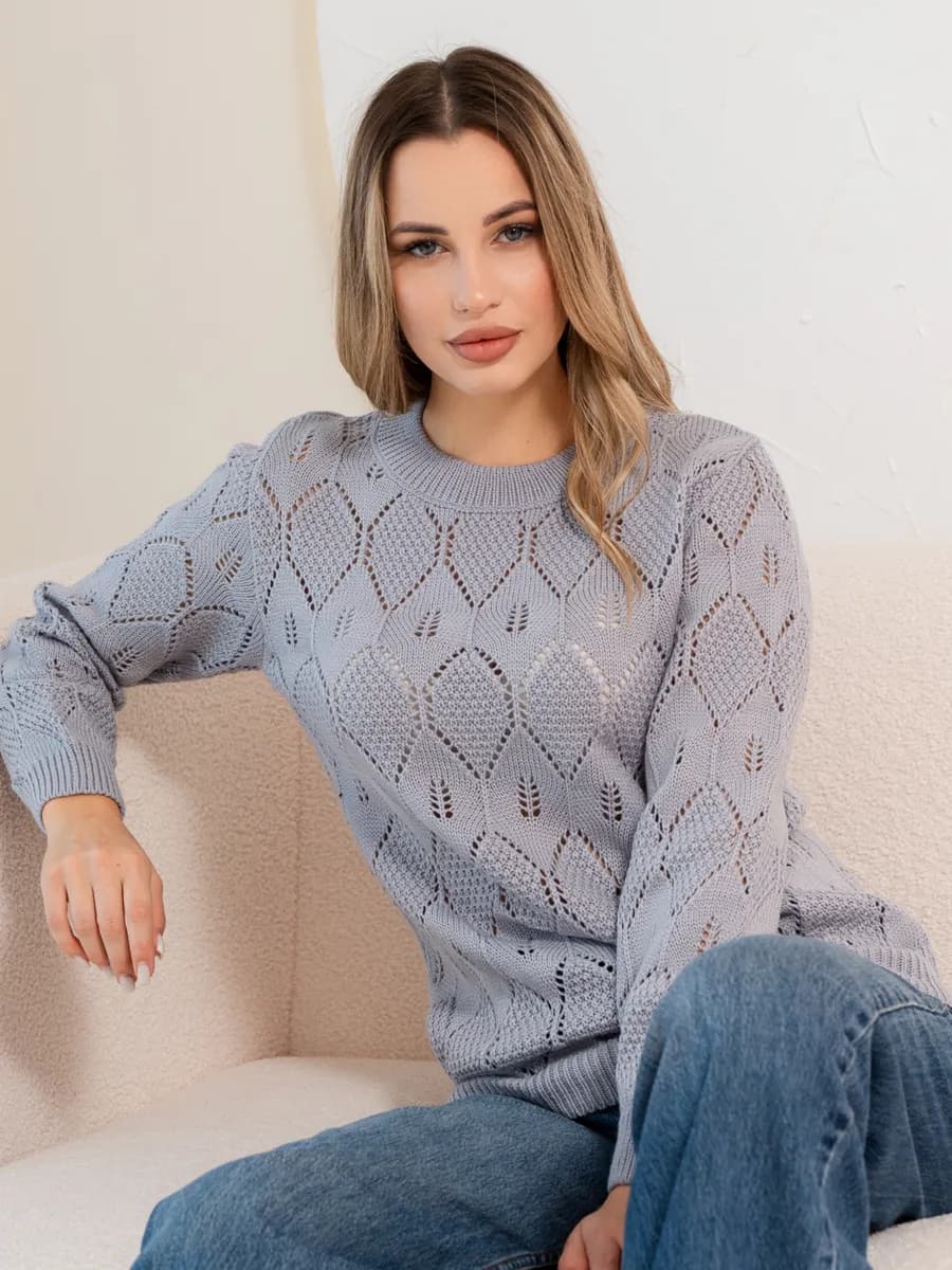 Свитер вязаный ажурный джемпер женский теплый нарядный - фото 1