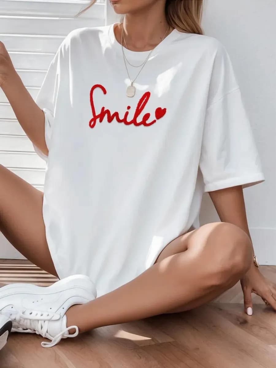 Футболка однотонная базовая оверсайз с принтом