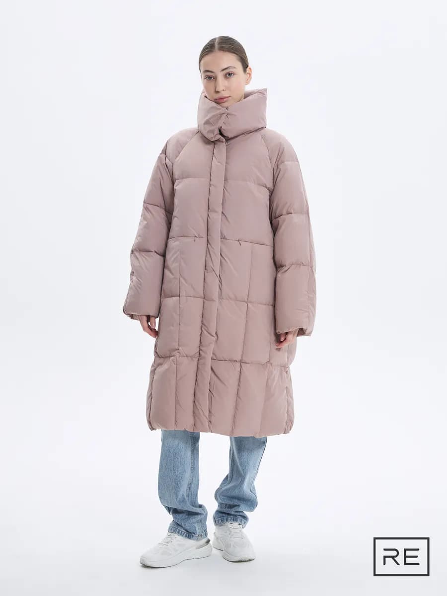 Пальто длинное стёганное с воротником-стойка