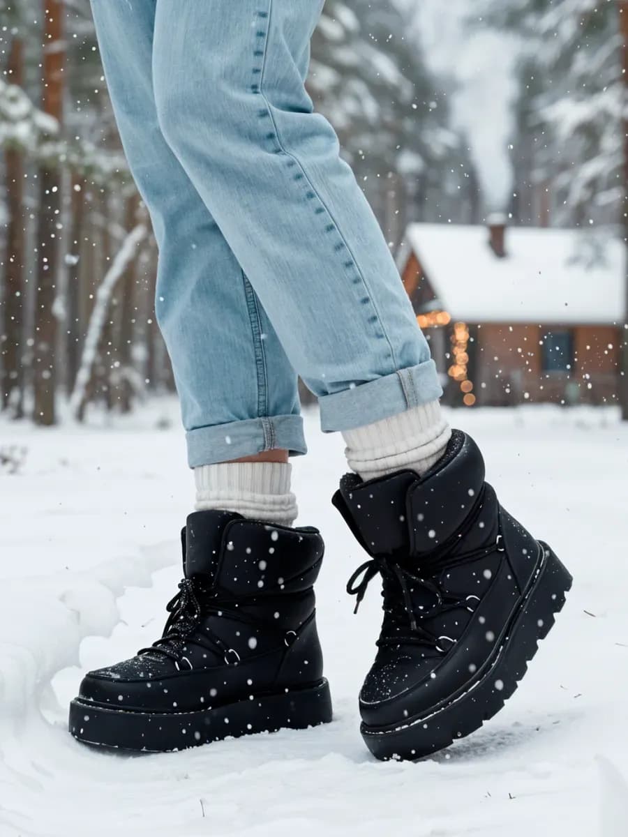 Дутики черные на шнуровке