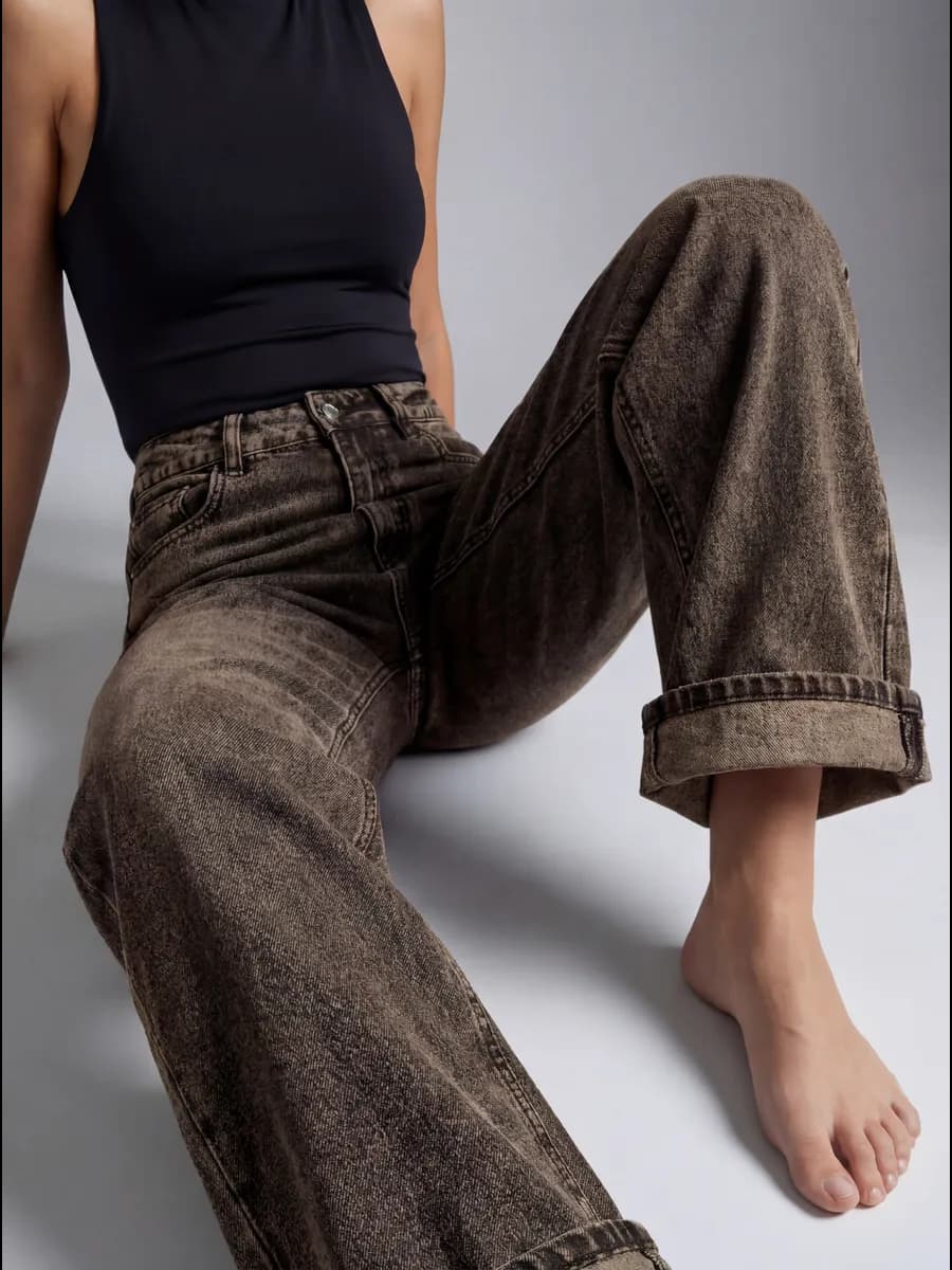 Джинсы широкие прямые трубы с высокой посадкой