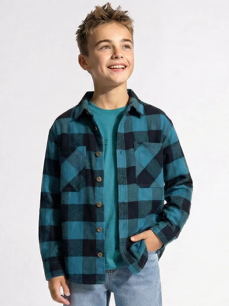 Рубашка фланелевая в клетку - фото 1