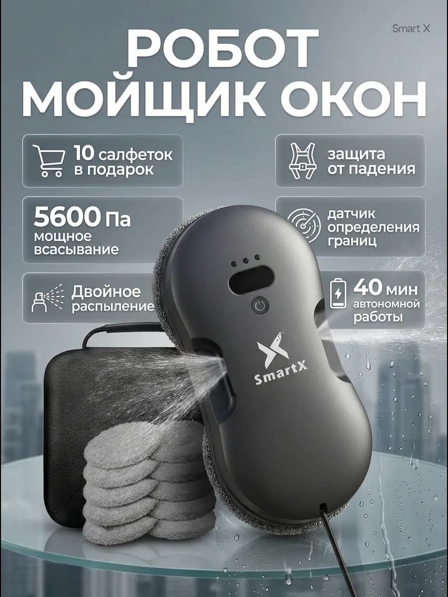 Робот стеклоочиститель для мытья окон с кейсом