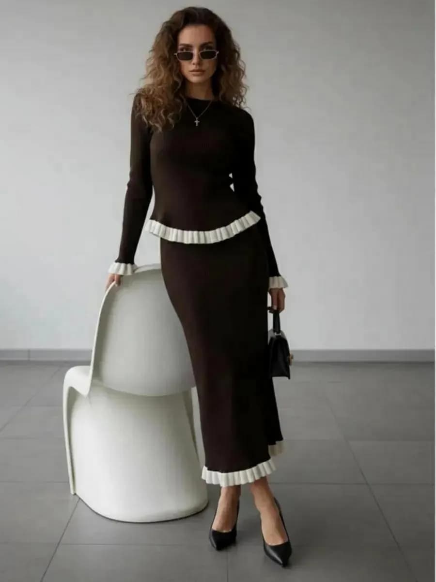 Юбка вязаная длинная теплая с рюшами