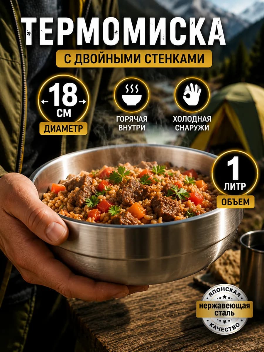 Термомиска из нержавеющей стали 18 см с двойными стенками