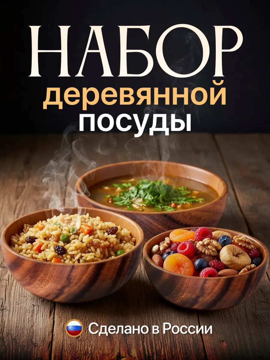 Набор деревянной посуды глубокие тарелки