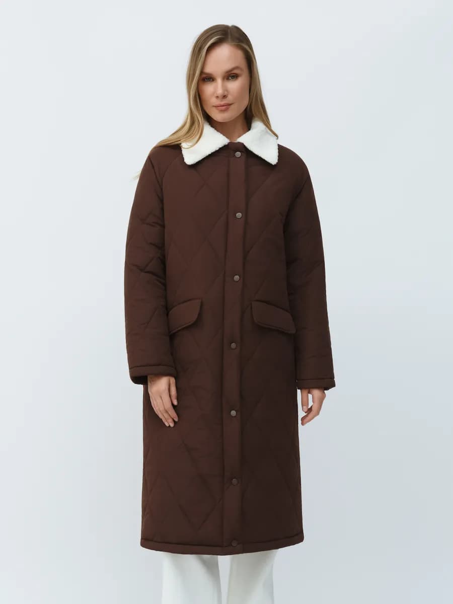 Пальто стеганое осеннее с мехом