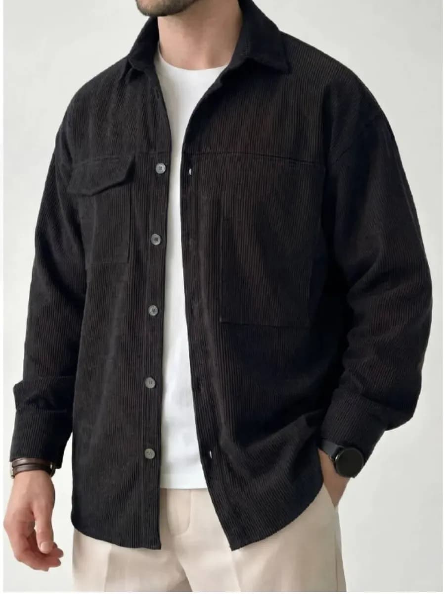 Рубашка вельветовая оверсайз с длинным рукавом теплая - фото 1