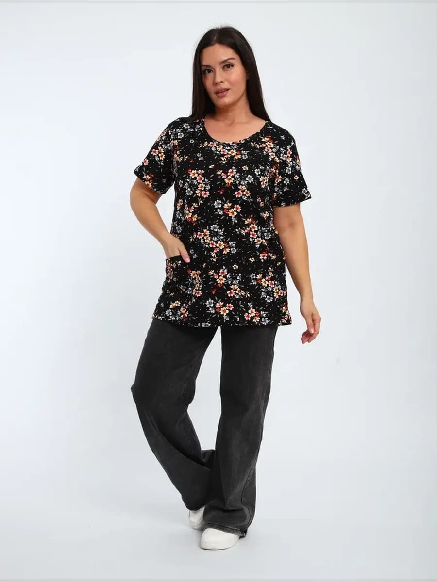 Футболка домашняя больших размеров с карманами